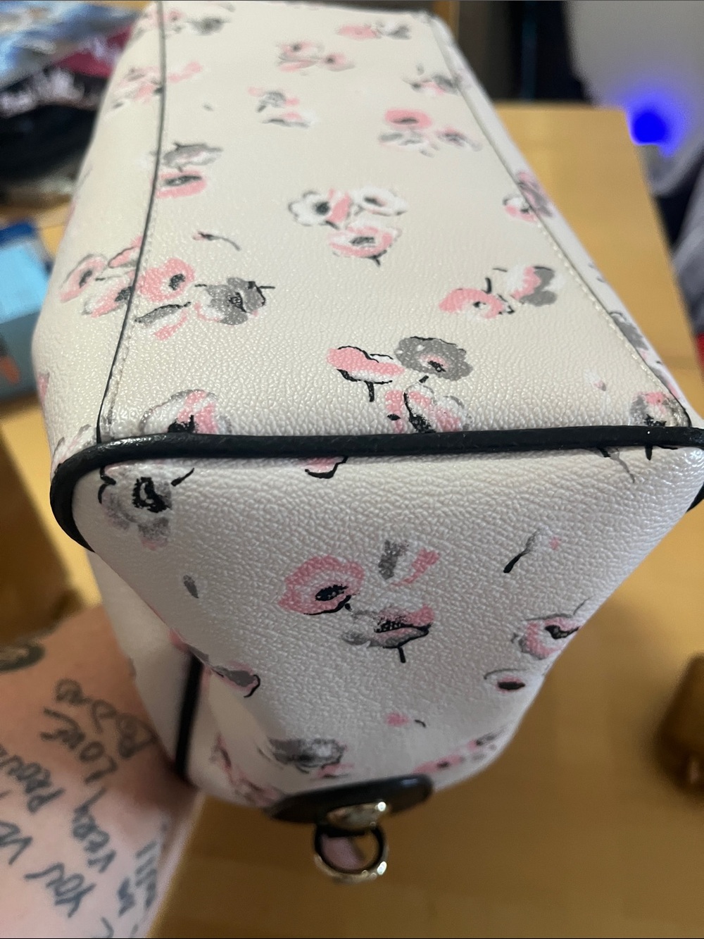 Coach Pink Floral Leather Tote with Black Trim - Picture 9 of 9